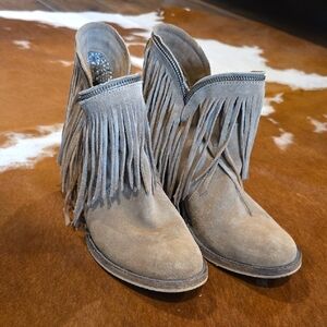 Dingo Fringe Suede Ankle Boots - Brown